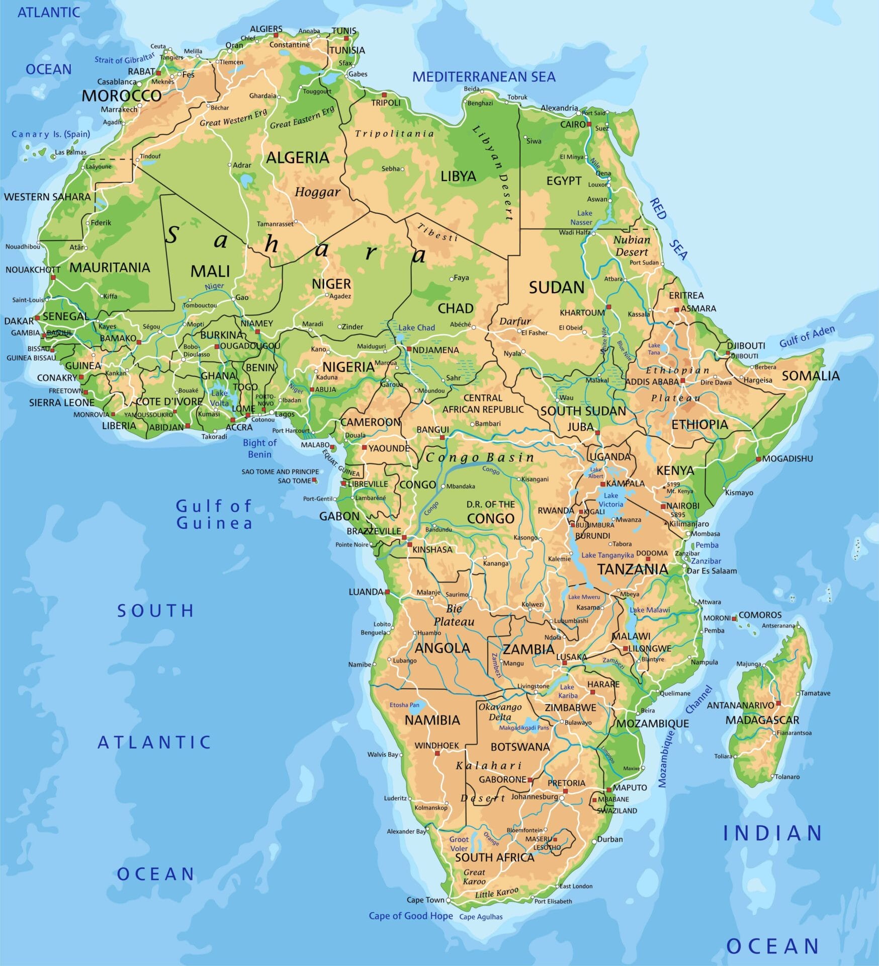 high detailed africa physical map